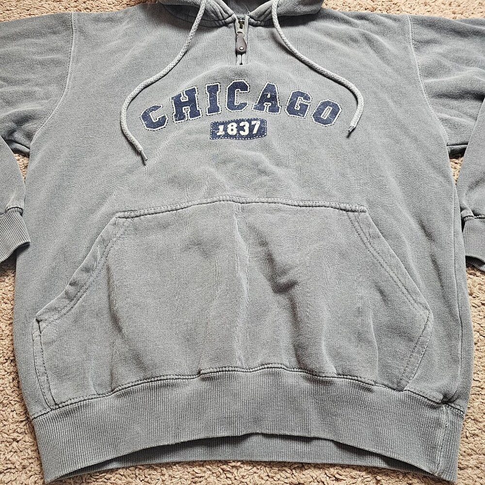Chicago Hoodie Mens S Gray 1/4 Zip Up Drawstring Pullover Austins Sweatshirt - Picture 4 of 8